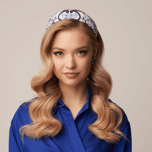 Gina Blue mosaic - silk headband