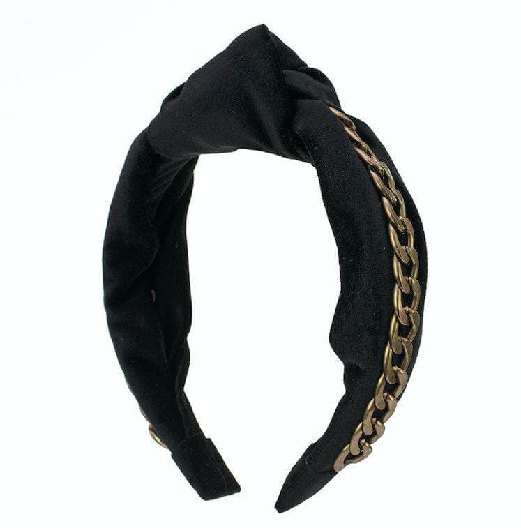 GlamRock Courtney Black with gold chain - headband - LaVashka.com