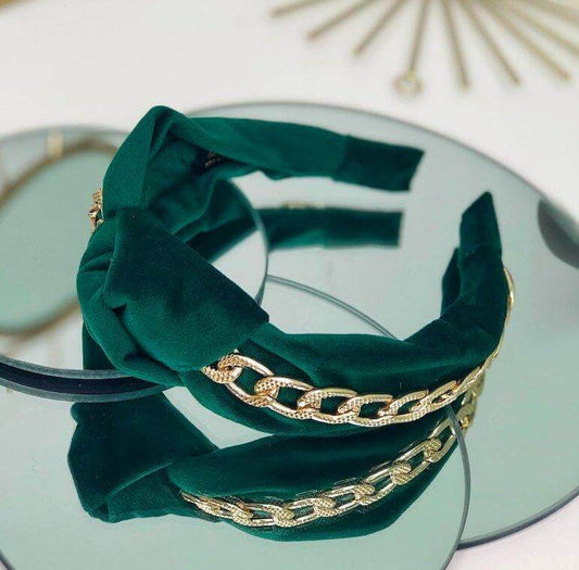 GlamRock Courtney Emerald with gold chain engraver - headband - LaVashka.com