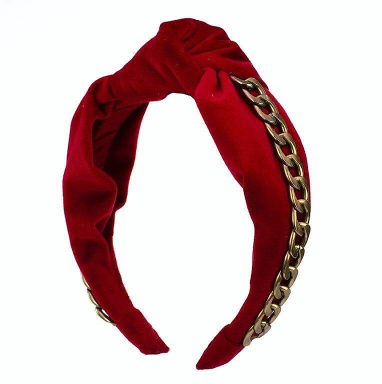 GlamRock Courtney Red with gold chain - headband - LaVashka.com